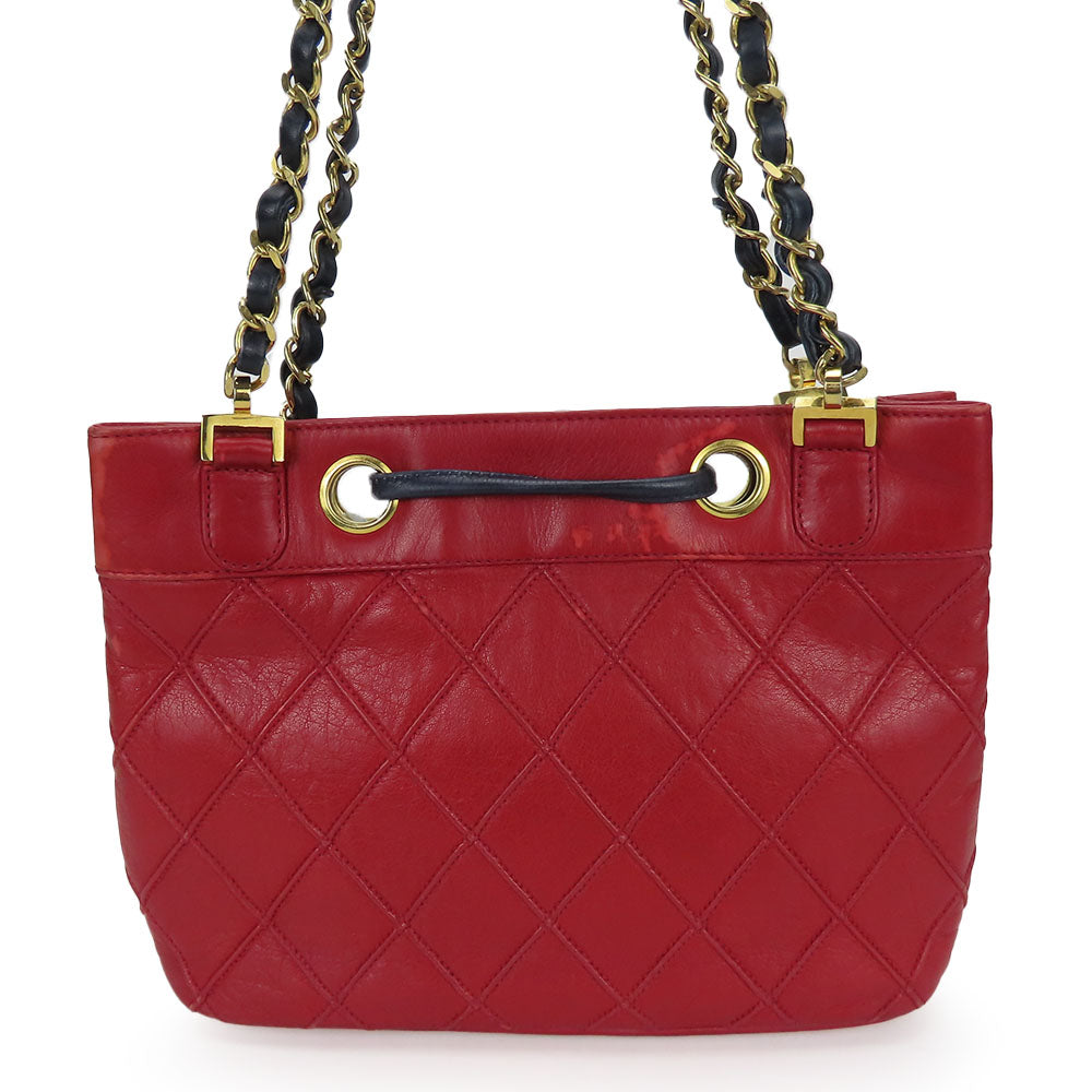 CHANEL Shoulder Bag lambskin Red Chain Bicolole Women Used Authentic