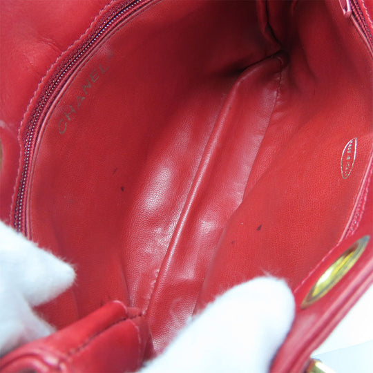 CHANEL Shoulder Bag lambskin Red Chain Bicolole Women Used Authentic