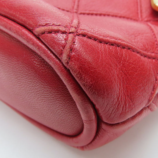 CHANEL Shoulder Bag lambskin Red Chain Bicolole Women Used Authentic