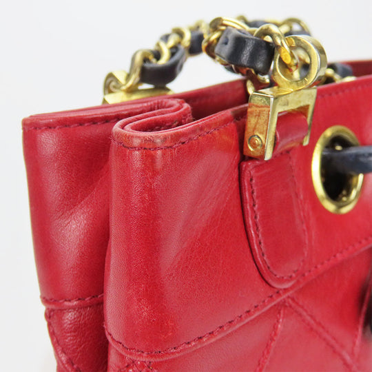 CHANEL Shoulder Bag lambskin Red Chain Bicolole Women Used Authentic