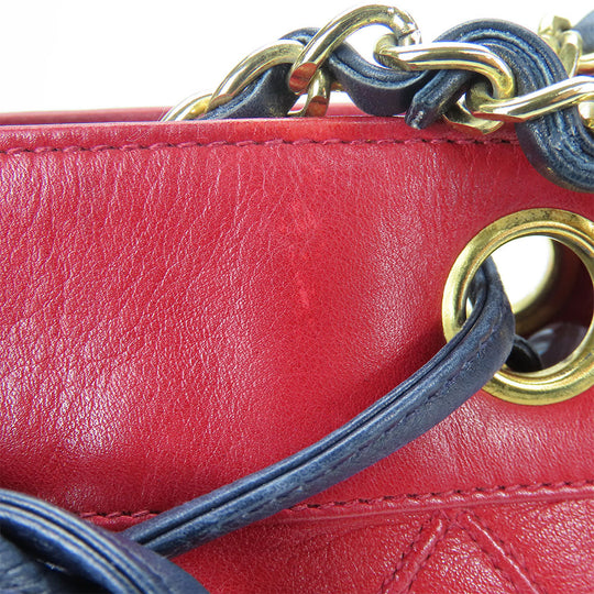 CHANEL Shoulder Bag lambskin Red Chain Bicolole Women Used Authentic
