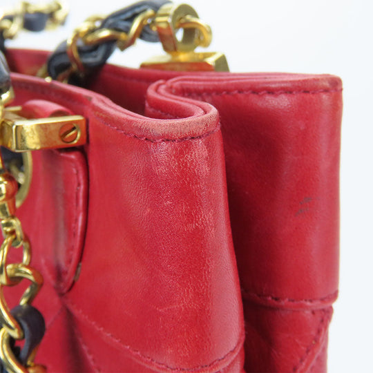 CHANEL Shoulder Bag lambskin Red Chain Bicolole Women Used Authentic