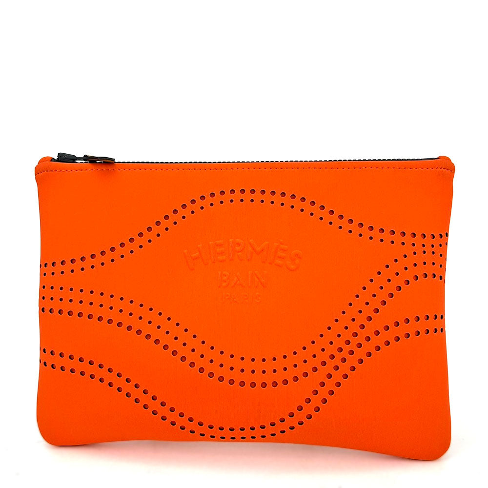 HERMES Pouch Polyamide elastane Orange Neoban Wave MM unisex(Unisex) Used Authentic