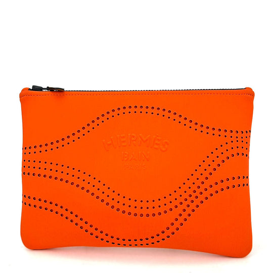 HERMES Pouch Polyamide elastane Orange Neoban Wave MM unisex(Unisex) Used Authentic