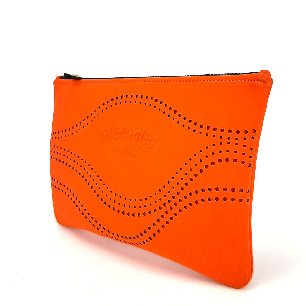 HERMES Pouch Polyamide elastane Orange Neoban Wave MM unisex(Unisex) Used Authentic
