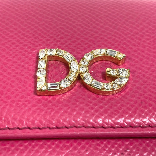 DOLCE&GABBANA Trifold wallet leather pink Dorgava DG Rhinestone Women Used Authentic
