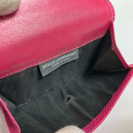 DOLCE&GABBANA Trifold wallet leather pink Dorgava DG Rhinestone Women Used Authentic