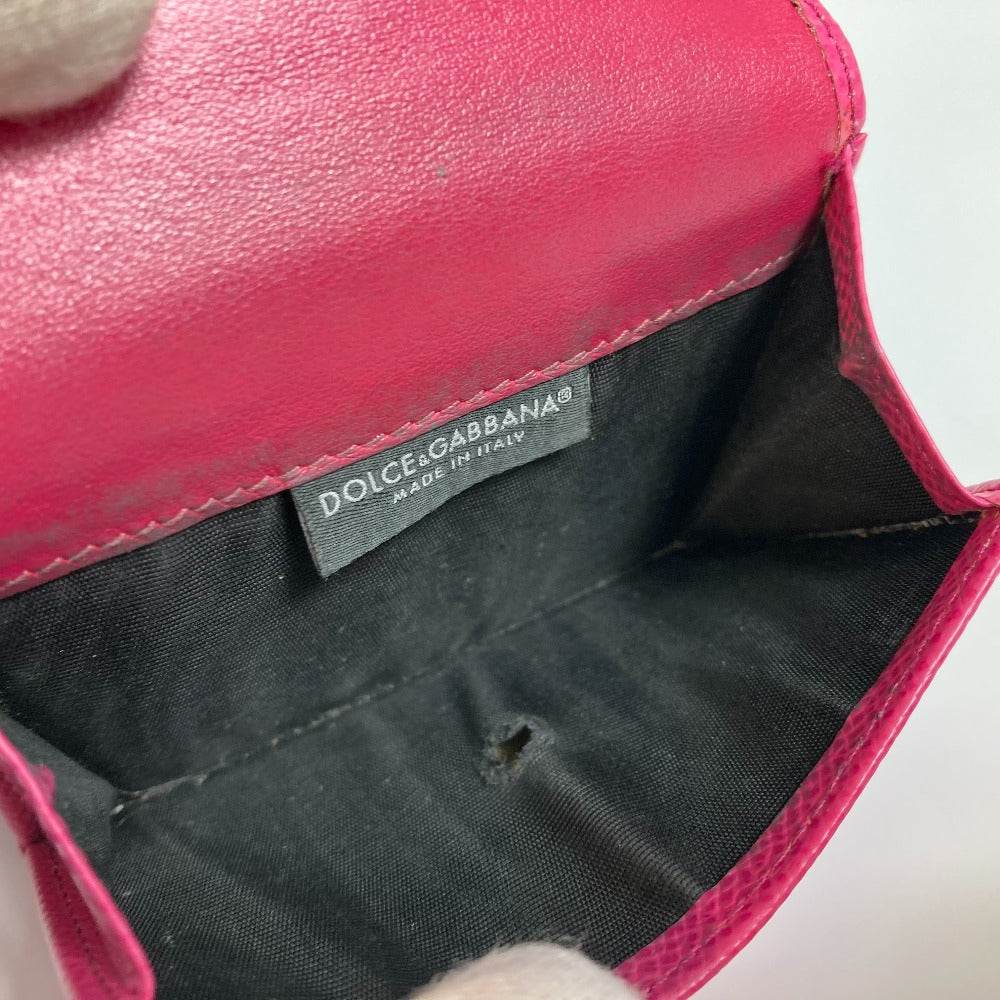 DOLCE&GABBANA Trifold wallet leather pink Dorgava DG Rhinestone Women Used Authentic