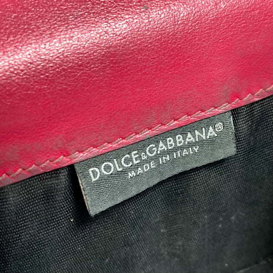 DOLCE&GABBANA Trifold wallet leather pink Dorgava DG Rhinestone Women Used Authentic