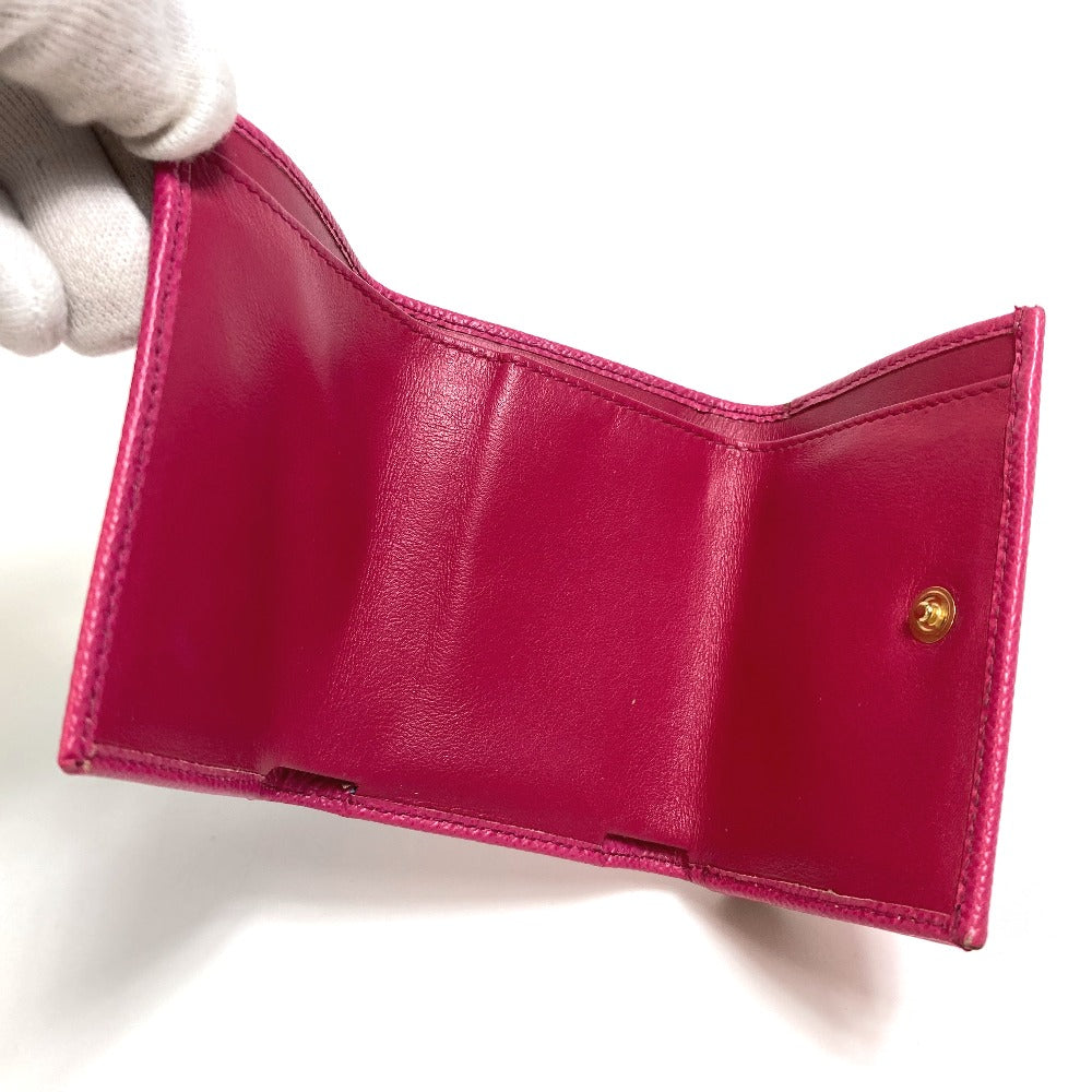 DOLCE&GABBANA Trifold wallet leather pink Dorgava DG Rhinestone Women Used Authentic