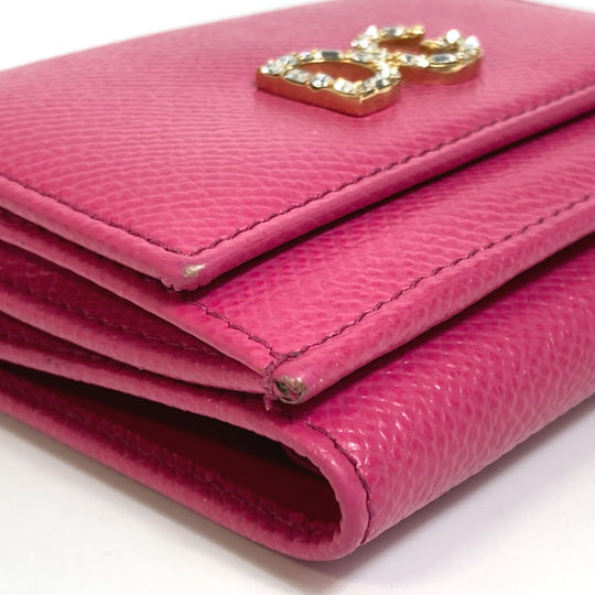 DOLCE&GABBANA Trifold wallet leather pink Dorgava DG Rhinestone Women Used Authentic