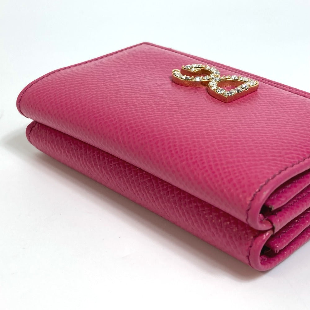 DOLCE&GABBANA Trifold wallet leather pink Dorgava DG Rhinestone Women Used Authentic