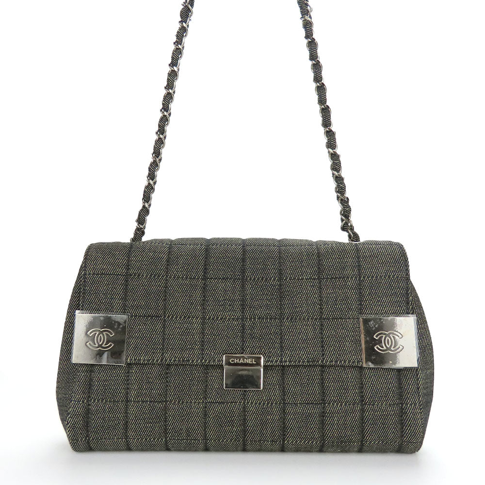 CHANEL Shoulder Bag A17567 denim Navy Chocolate bar Women Used Authentic