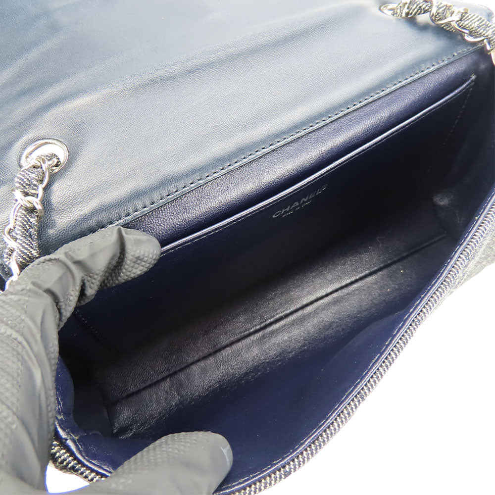 CHANEL Shoulder Bag A17567 denim Navy Chocolate bar Women Used Authentic