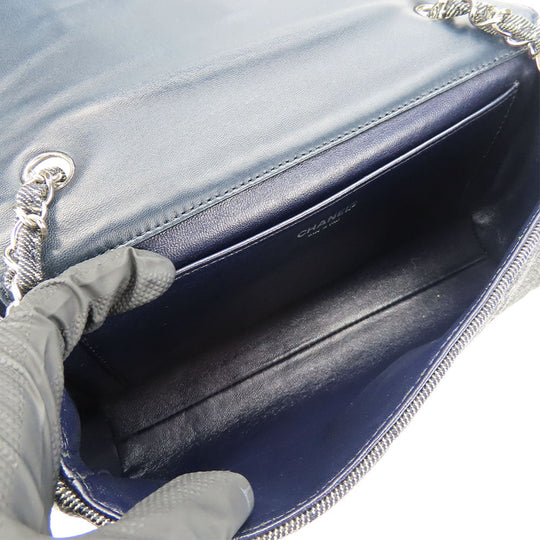 CHANEL Shoulder Bag A17567 denim Navy Chocolate bar Women Used Authentic