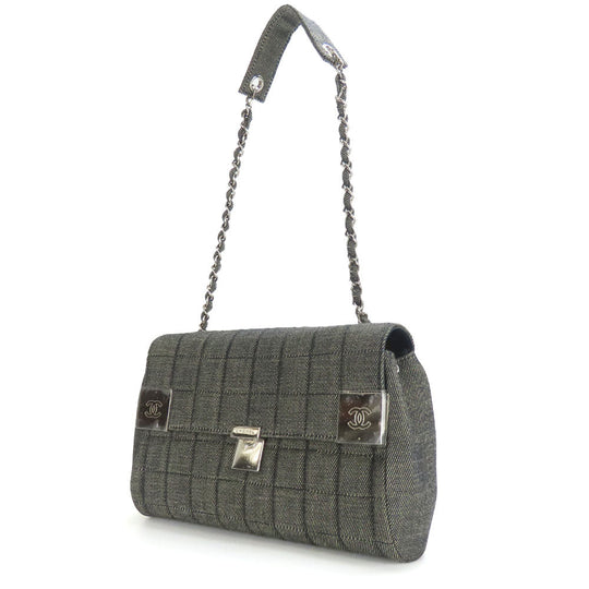 CHANEL Shoulder Bag A17567 denim Navy Chocolate bar Women Used Authentic