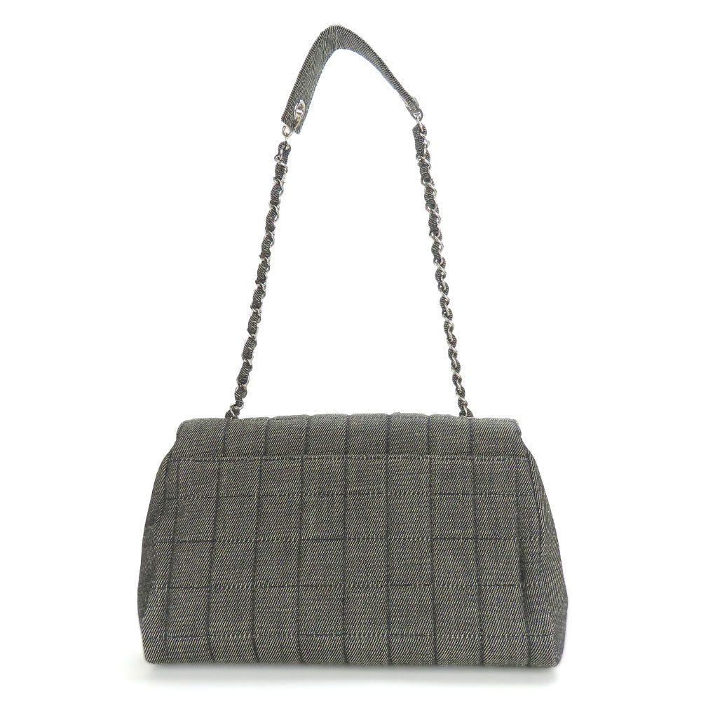 CHANEL Shoulder Bag A17567 denim Navy Chocolate bar Women Used Authentic