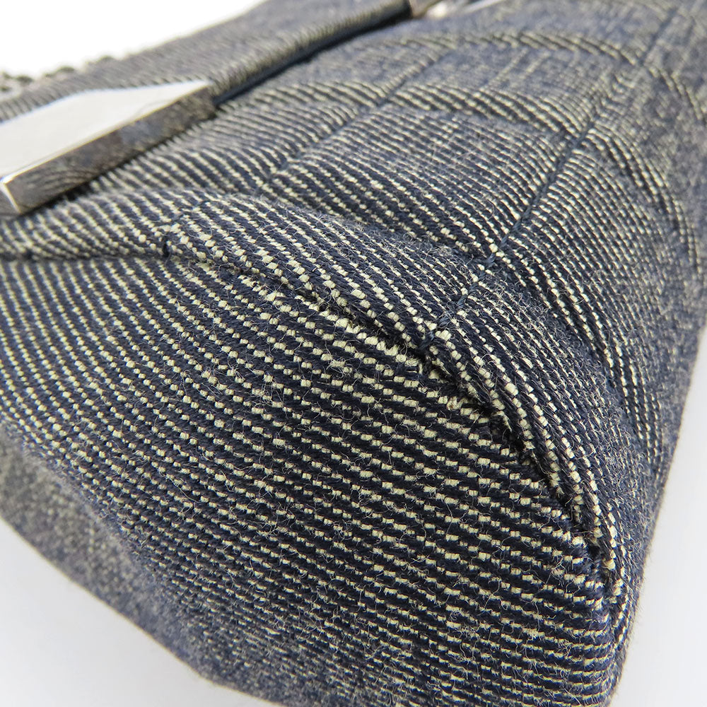 CHANEL Shoulder Bag A17567 denim Navy Chocolate bar Women Used Authentic
