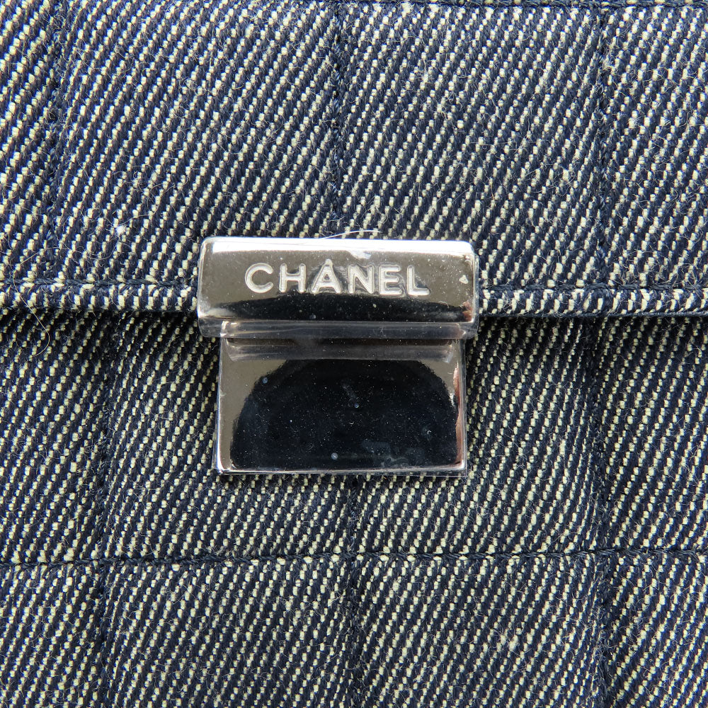CHANEL Shoulder Bag A17567 denim Navy Chocolate bar Women Used Authentic