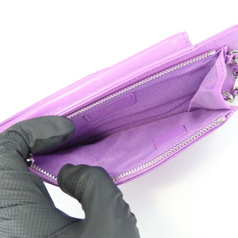 CHANEL Shoulder Bag lambskin purple Matrasse Women Used Authentic