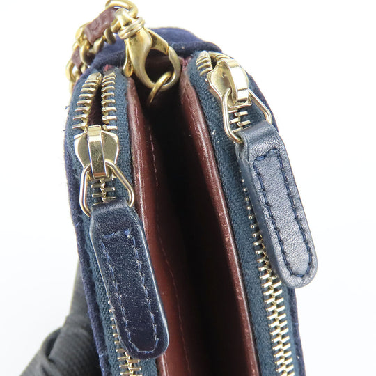 CHANEL Shoulder Bag cotton Navy Chain Women Used Authentic