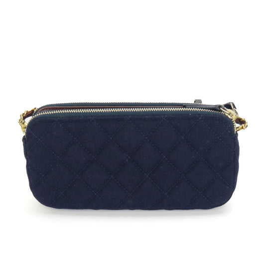 CHANEL Shoulder Bag cotton Navy Chain Women Used Authentic