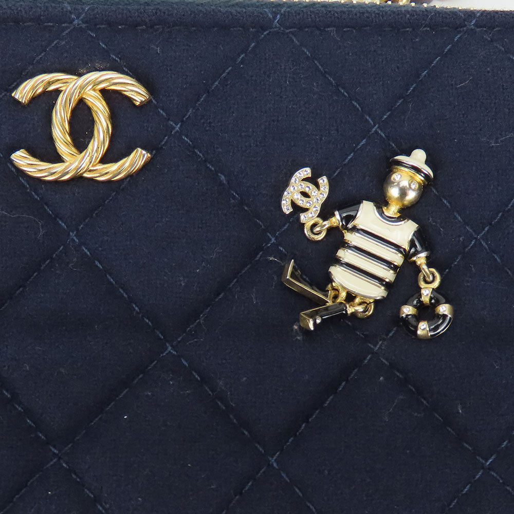CHANEL Shoulder Bag cotton Navy Chain Women Used Authentic