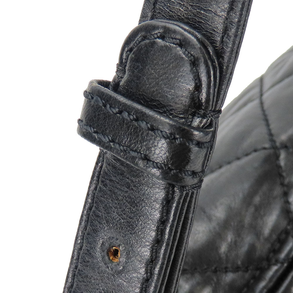 CHANEL Shoulder Bag leather black Matelasse stitch Women Used Authentic