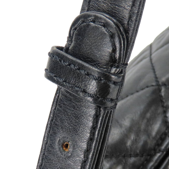 CHANEL Shoulder Bag leather black Matelasse stitch Women Used Authentic