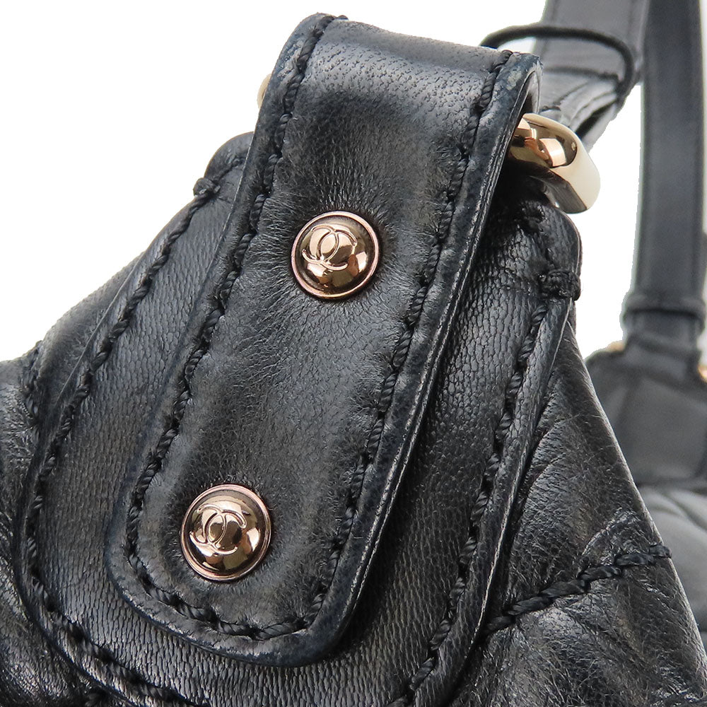 CHANEL Shoulder Bag leather black Matelasse stitch Women Used Authentic