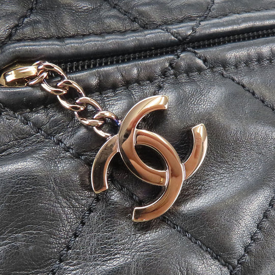 CHANEL Shoulder Bag leather black Matelasse stitch Women Used Authentic