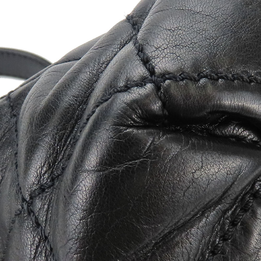 CHANEL Shoulder Bag leather black Matelasse stitch Women Used Authentic