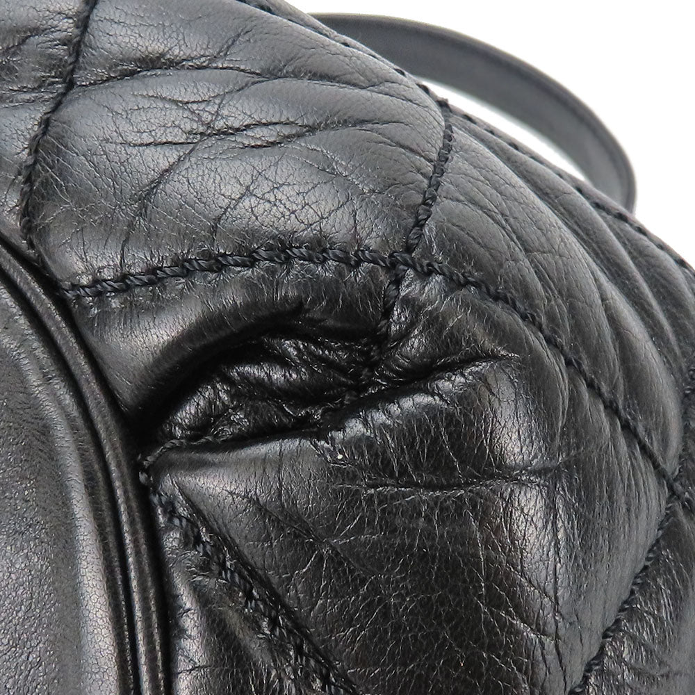 CHANEL Shoulder Bag leather black Matelasse stitch Women Used Authentic