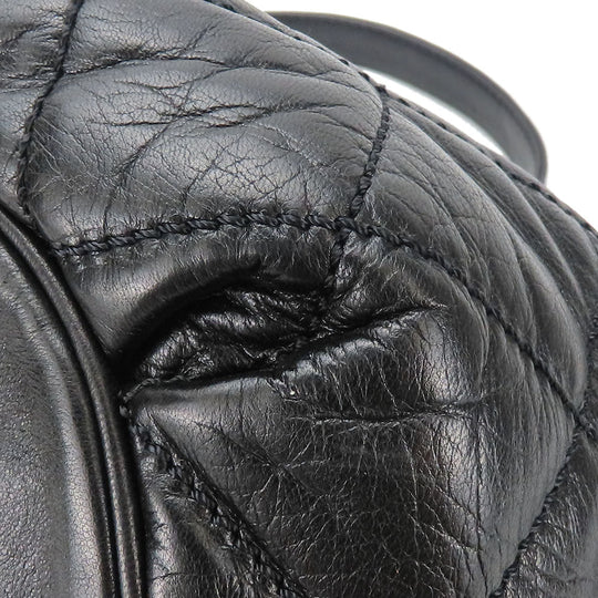 CHANEL Shoulder Bag leather black Matelasse stitch Women Used Authentic