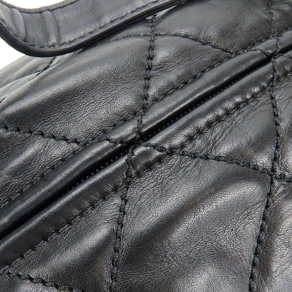 CHANEL Shoulder Bag leather black Matelasse stitch Women Used Authentic