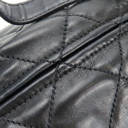 CHANEL Shoulder Bag leather black Matelasse stitch Women Used Authentic