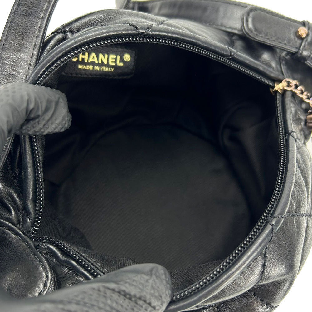 CHANEL Shoulder Bag leather black Matelasse stitch Women Used Authentic