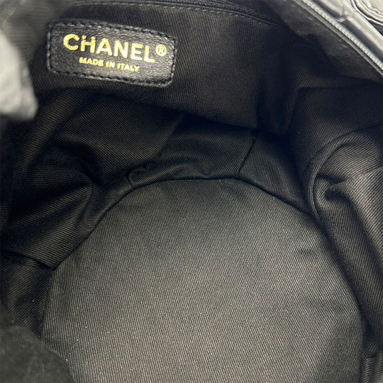 CHANEL Shoulder Bag leather black Matelasse stitch Women Used Authentic