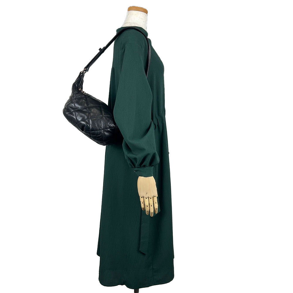 CHANEL Shoulder Bag leather black Matelasse stitch Women Used Authentic