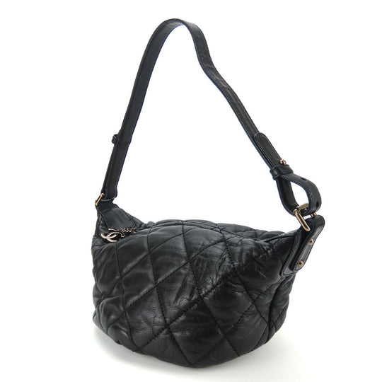 CHANEL Shoulder Bag leather black Matelasse stitch Women Used Authentic