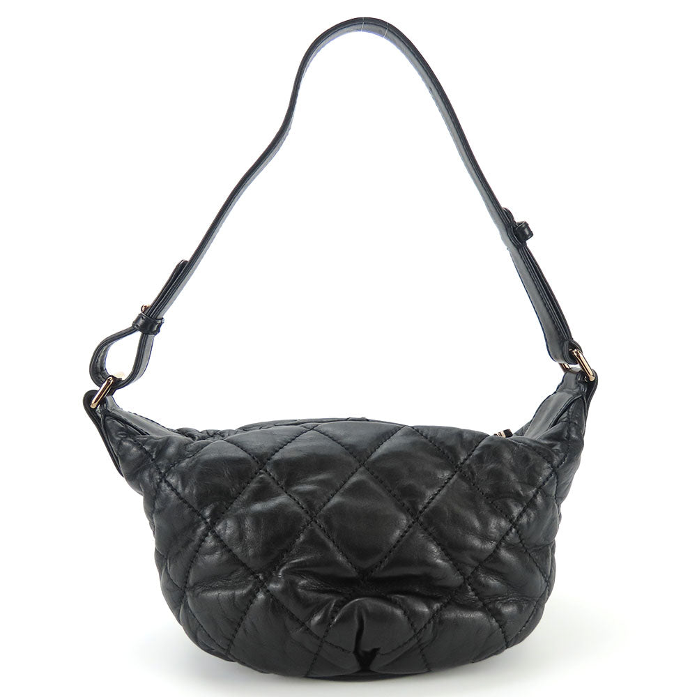 CHANEL Shoulder Bag leather black Matelasse stitch Women Used Authentic