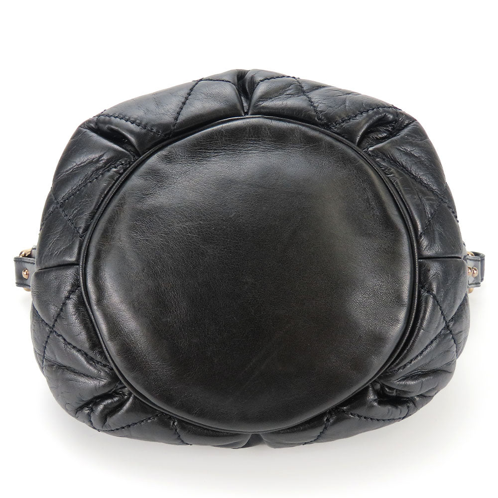 CHANEL Shoulder Bag leather black Matelasse stitch Women Used Authentic