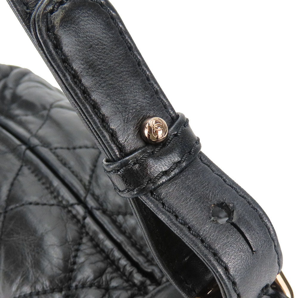 CHANEL Shoulder Bag leather black Matelasse stitch Women Used Authentic