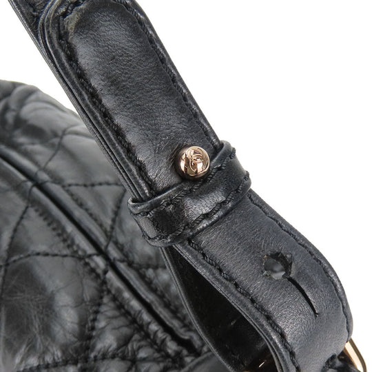 CHANEL Shoulder Bag leather black Matelasse stitch Women Used Authentic