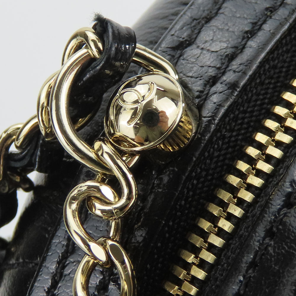 CHANEL Shoulder Bag leather black La Pauza Women Used Authentic