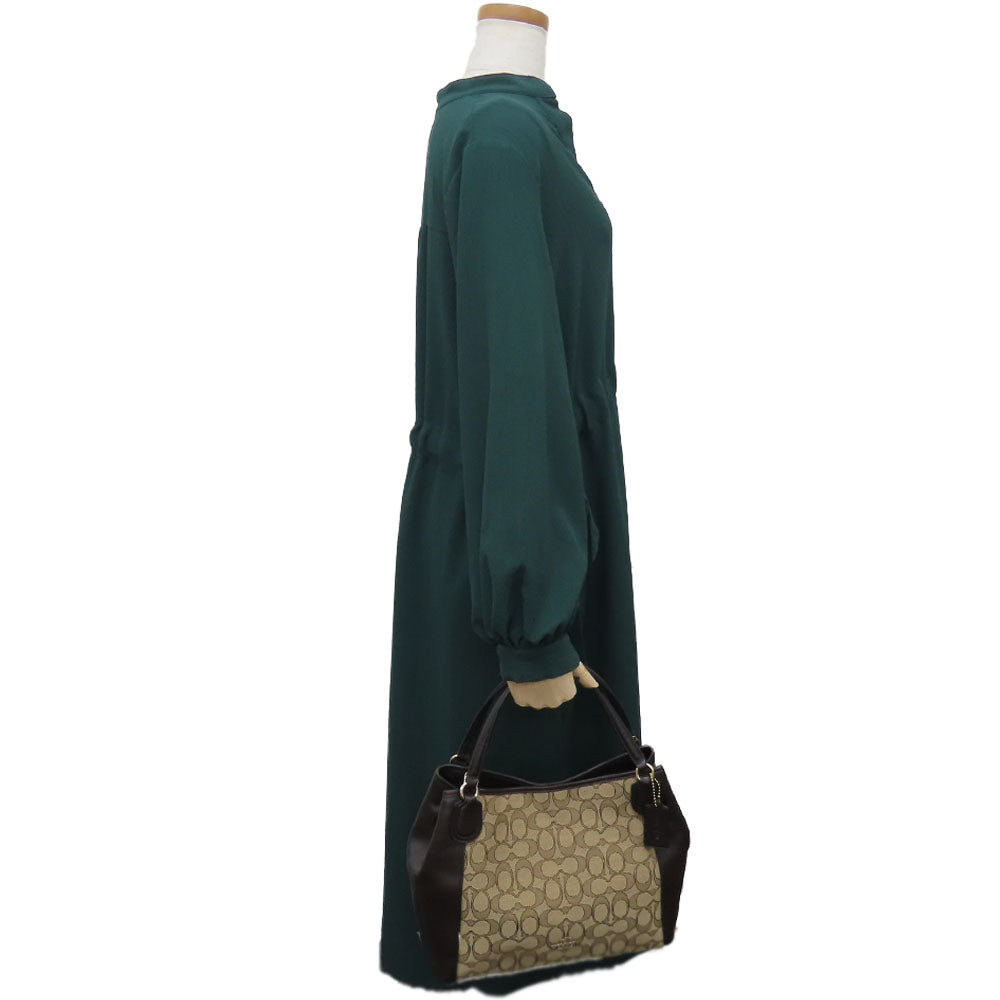 COACH Handbag 36370 Canvas, Leather Brown Signature Women Used Authentic