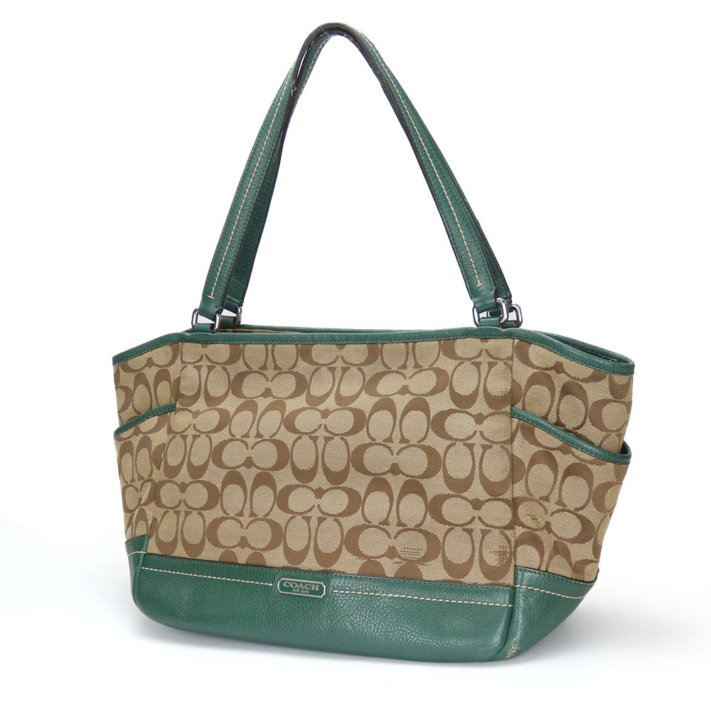 COACH Tote Bag F23297 Canvas, Leather green Women Used Authentic