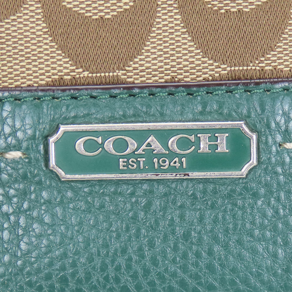 COACH Tote Bag F23297 Canvas, Leather green Women Used Authentic