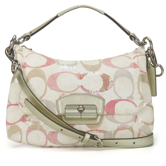 COACH Handbag 19339 Canvas, Leather, Sequins Pink, Multicolor Christine Women Used Authentic