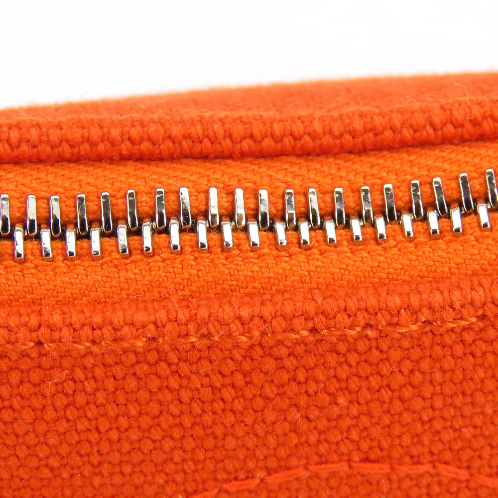 HERMES Pouch cotton Orange Bored pouch mini mini Women Used Authentic